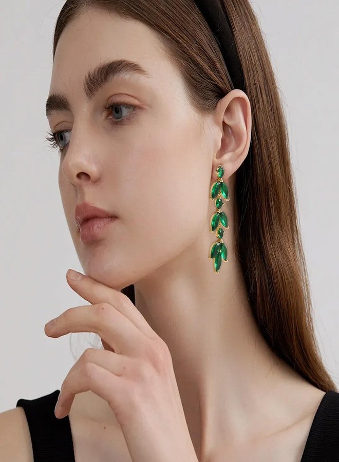 GAOKOXI Green Emerald Cubic Zirconia Wedding Earrings for Bridal Elegant Rhinestone Crystal Drop Dangle Earrings for Women Bridesmaids Guest Party Prom Jewelry Trendy - Image 2